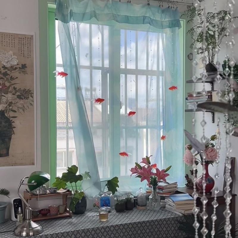 Light Blue Solid Sheer Voile Window Curtain Transparent Light Filtering Drape Soft Breathable For Bedroom Living Room Home Decor