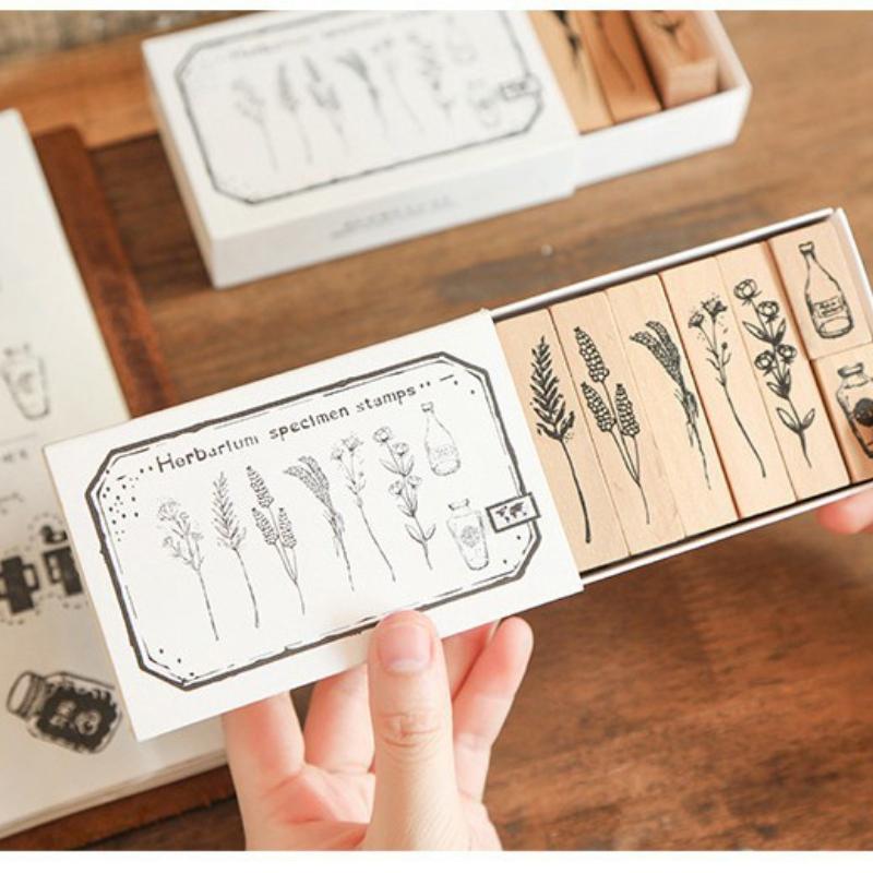 Набор деревянных печатей, ваза для растений, серия, дневник, альбом, ручная книга, набор декоративных печатей