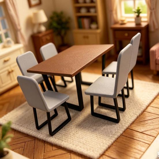Miniature Table Chairs, Tiny Dining Table Chairs, Mini Pretend Play Toys, Furniture Miniature for 1/12 Scale Doll Mansion Dining Room