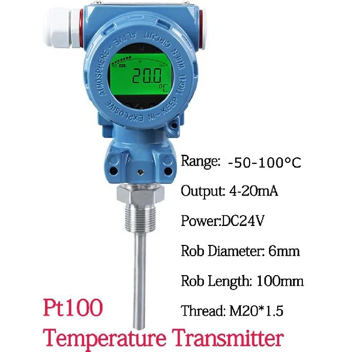 4-20mA RS485 Output LCD Display Temeprature Transmitter 0-200 Degree 0-300 Degree M20*1.5 PT100 Temeprature Signal Sensor