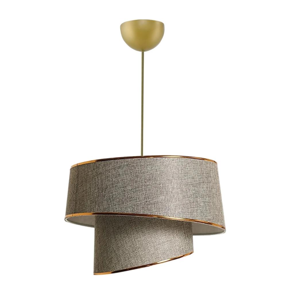 Style Asymmetric Cake Chandelier Sand Beige Fabric Gold Strip Bedroom Living Room Pendant Lamp