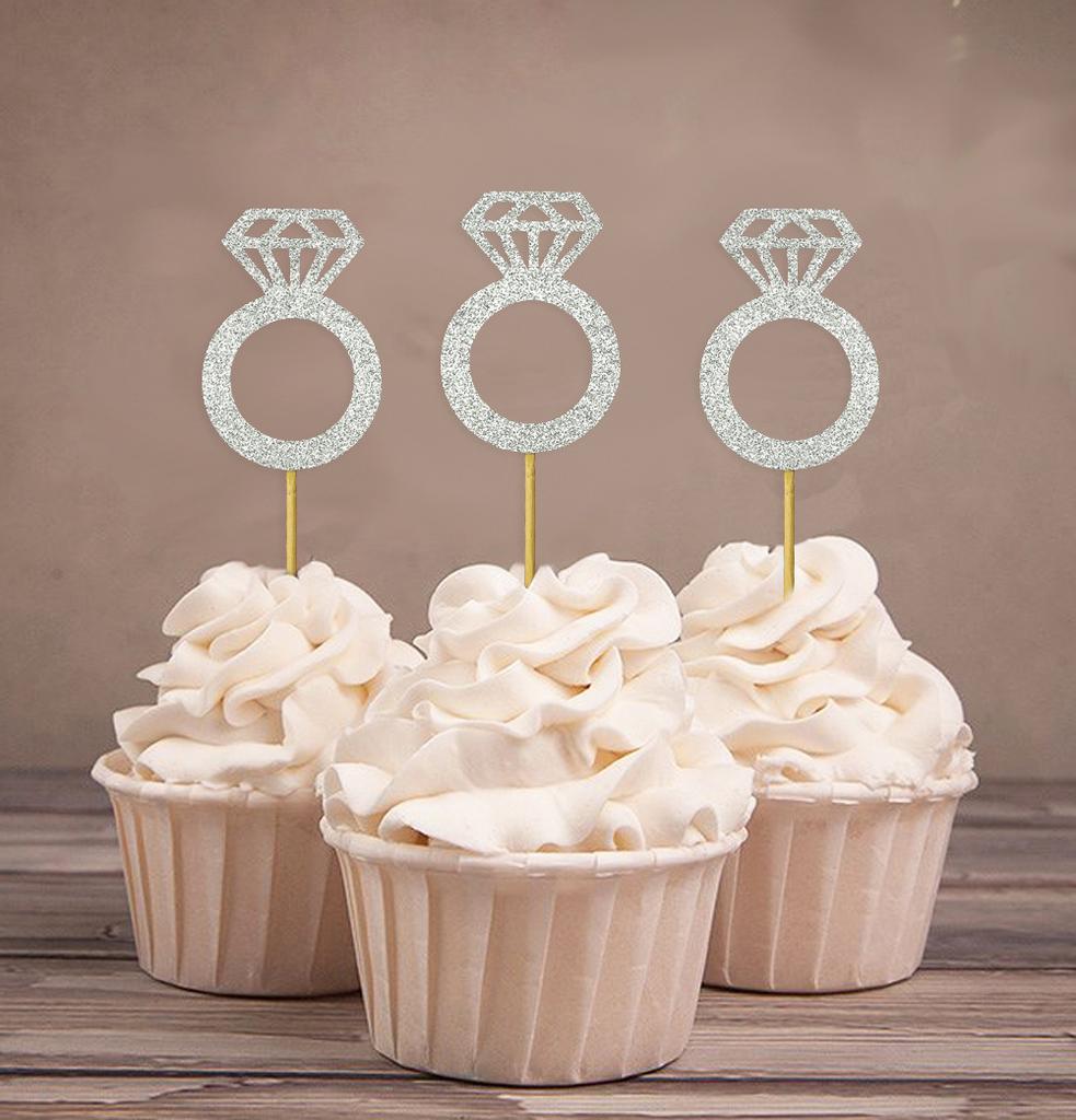 Darling Souvenir| Wedding Engagement Ring Cupcake Toppers| Party Dessert Decorations - Pack Of