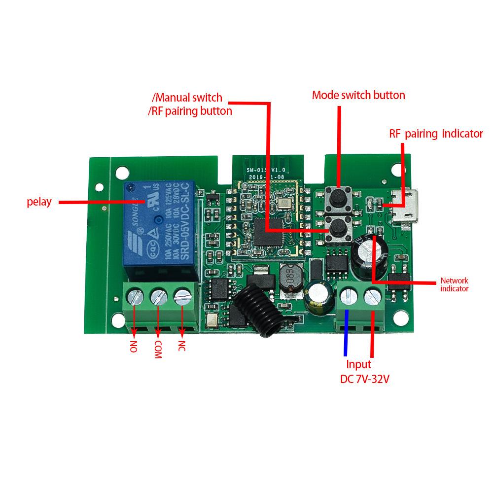 Модуль реле Tuya Zigbee: Управление в режиме jog/самоблокировки/блокировки, 7-32 В/85-250 В.