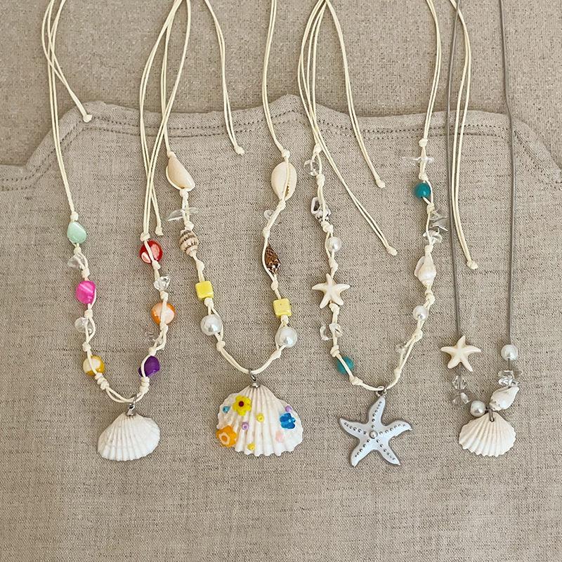 Вощеный шнур, ракушка морской звезды, жемчужное ожерелье, морской отдых, ожерелье-чокер, летнее свежее и милое, высококлассное ожерелье, женское