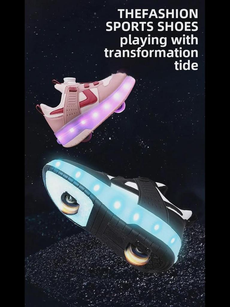 Kids’ LED Light-Up Running Shoes with Inline Skates