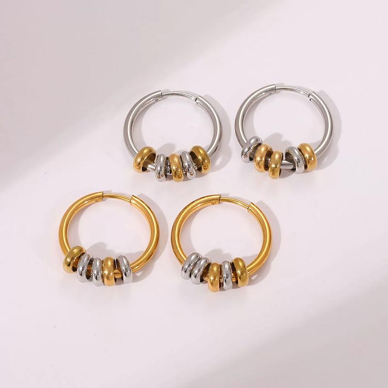 Stainless Steel Beades Hoop Earrings for Women Gold Silver Color Splicing Creative Hip Hop Punk Non-Fading Party Jewelry Gifts