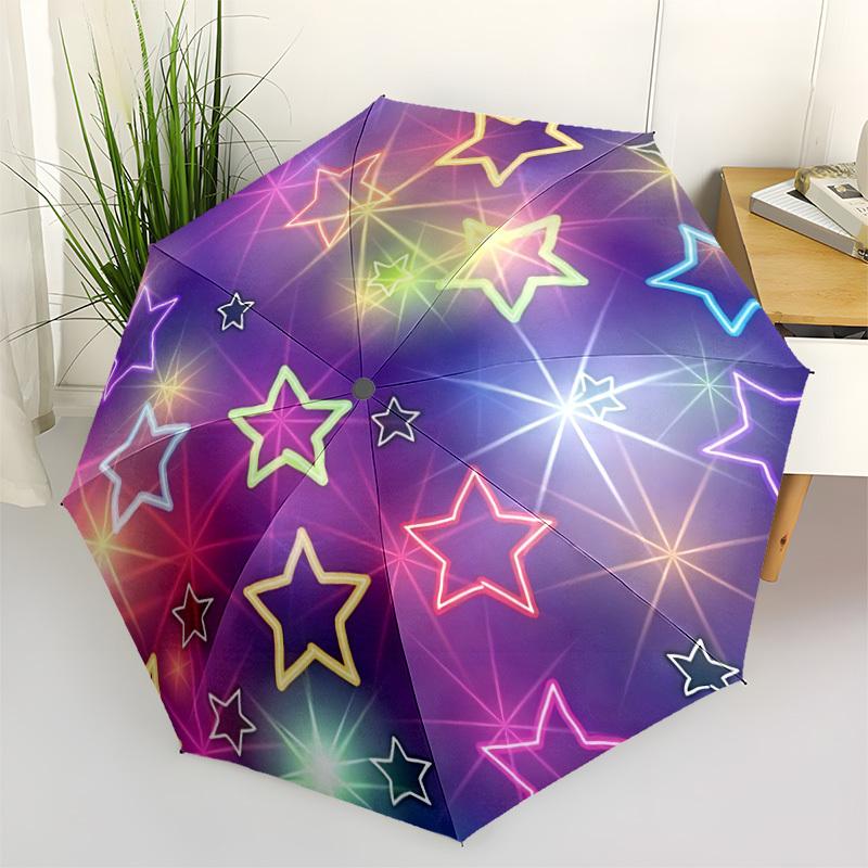 1pc Neon Stars Pattern Automatic Umbrella Portable Home Essential Umbrella, Iron Umbrella Structure Suitable for All Seasons yy251123182