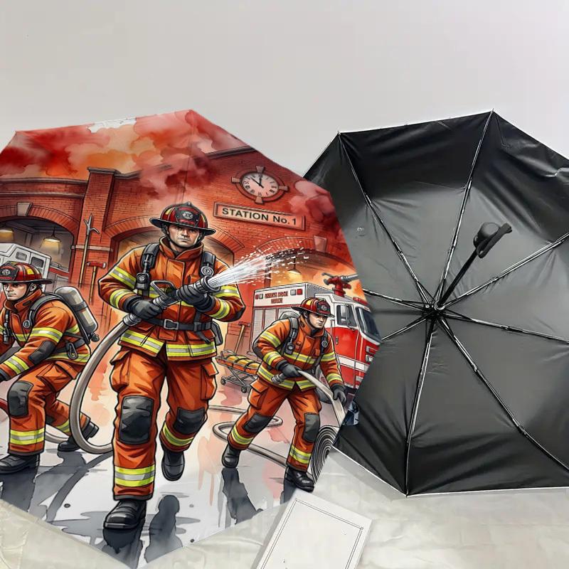 1PC Firefighter Station Umbrella-8-Rib Reinforced, Automatic Open, Lightweight & Durable, Fashion Accessory for Outdoor, H0328