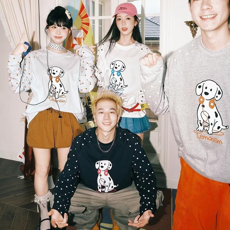 LEMANISM American Street Style Polka Dot Puppy Long Sleeve T-Shirt