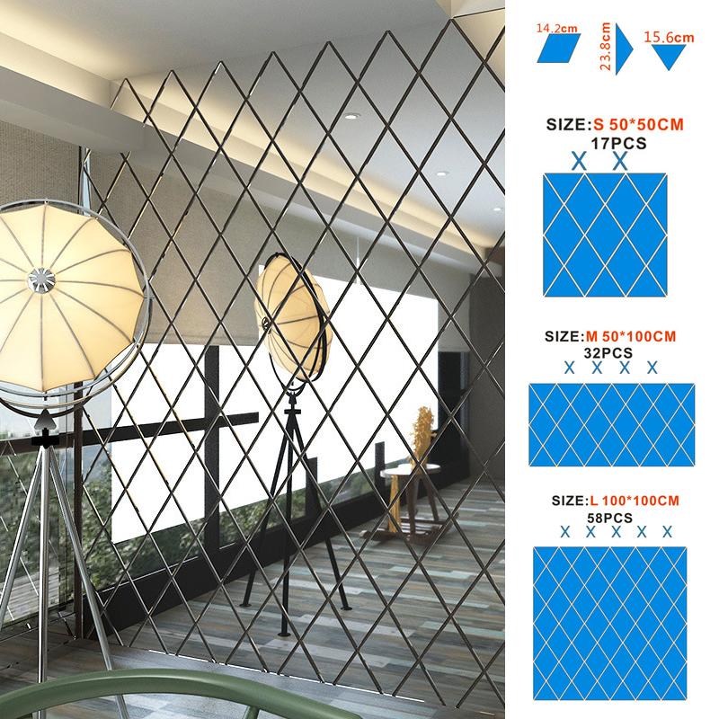 DIY 3D Зеркало Настенные Наклейки Ромбы Треугольники Акриловые Художественные Настенные Зеркальные Наклейки Украшения для Кухни Гостиной Домашний Декор