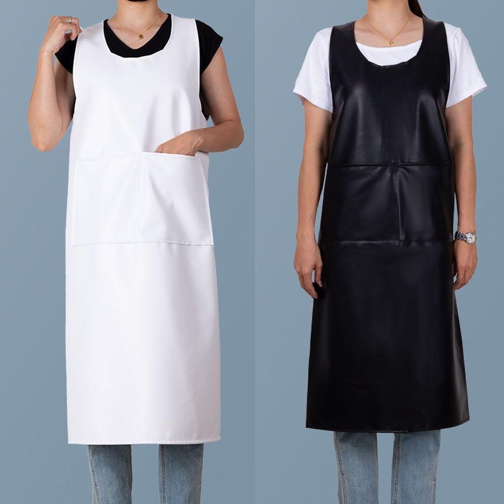 PU Leather Kitchen Apron Waterproof Cleaning Apron Durable Nail Art Cafe Workwear Cleaning Tasks