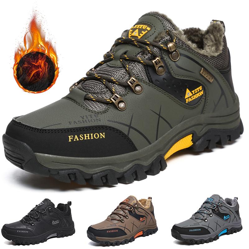 Мужская походная обувь, зимние уличные снежные хлопковые ботинки, водонепроницаемая кожаная спортивная треккинговая обувь, теплые плюшевые кроссовки для альпинизма, размер 39-47