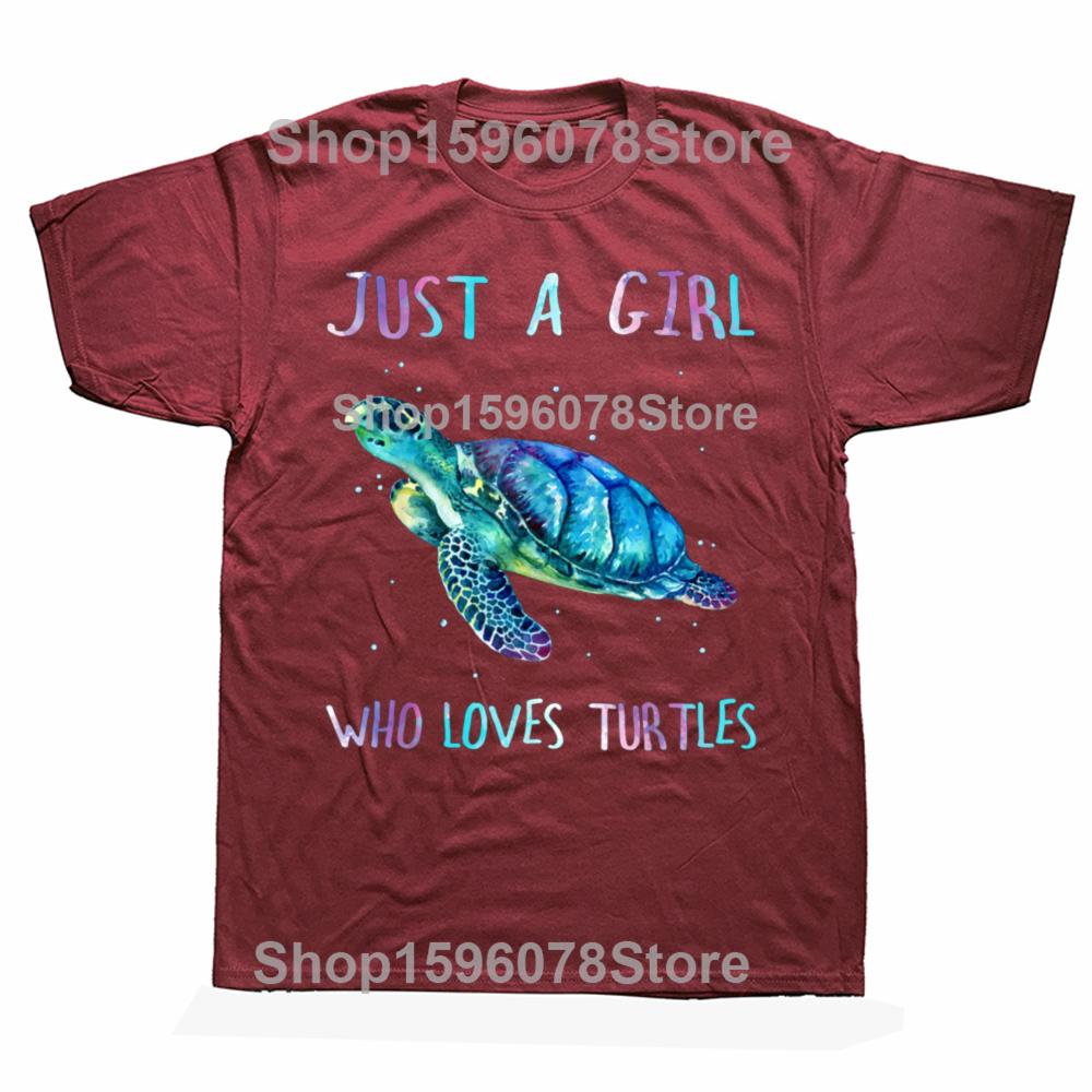 Funny Turtle Watercolor Sea Ocean Just A Girl Who Loves Turtles T-shirts Men Casual Tshirt 100% Cotton Loose Oversized T Shirt