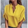 Women's Summer V-neck Elegant Shirt Solid Color Loose Short Sleeve Casual Top