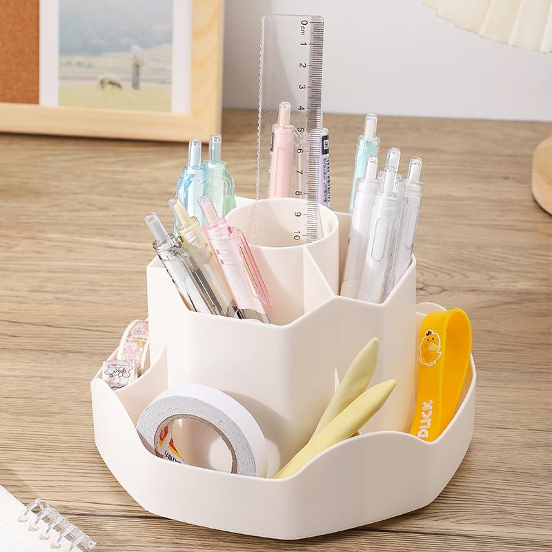 Large Capacity Plastic Rotating Pen Holder Storage Box Office Student Desktop Stationery Storage Container Learning Supplies