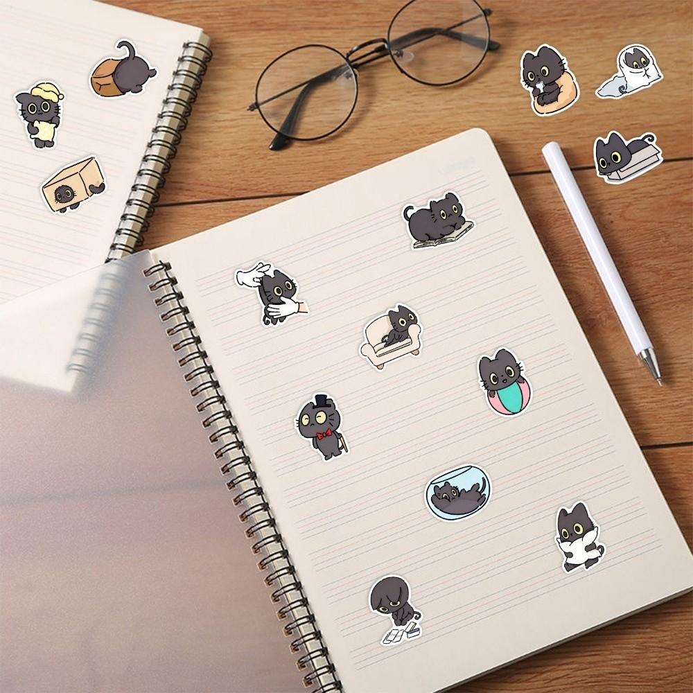 50Pcs Cartoon Kawaii Black Cat Sticker Waterproof Funny Meme Sticker for Guitar Water Cup