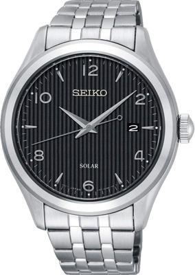 Мужские солнечные часы Seiko SNE489P1 Серебристые со сталью