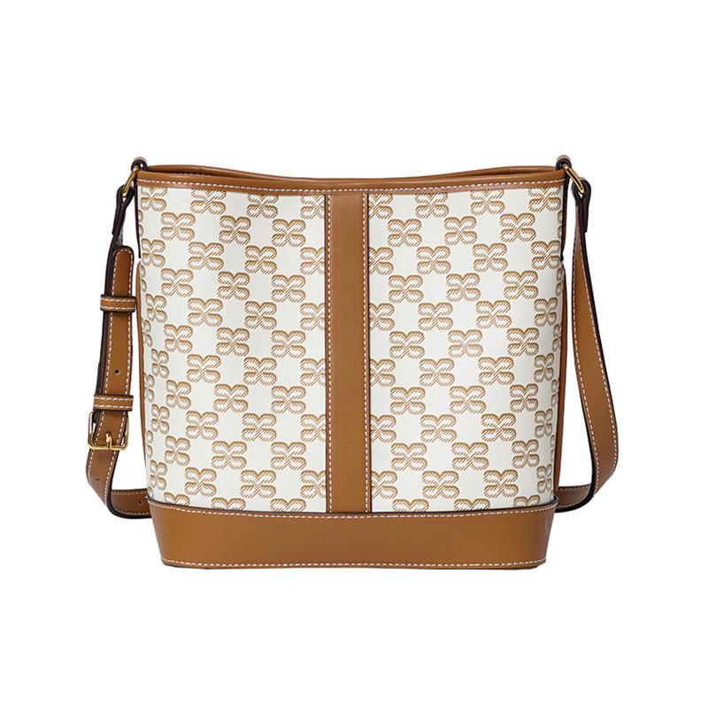 Ретро Сумка-ведро с Монограммой, Большая Вместимость, Модная и Универсальная для Поездок на Работу, Женская Сумка на Одно Плечо и Через Плечо, Подходит для Обоих Родителей