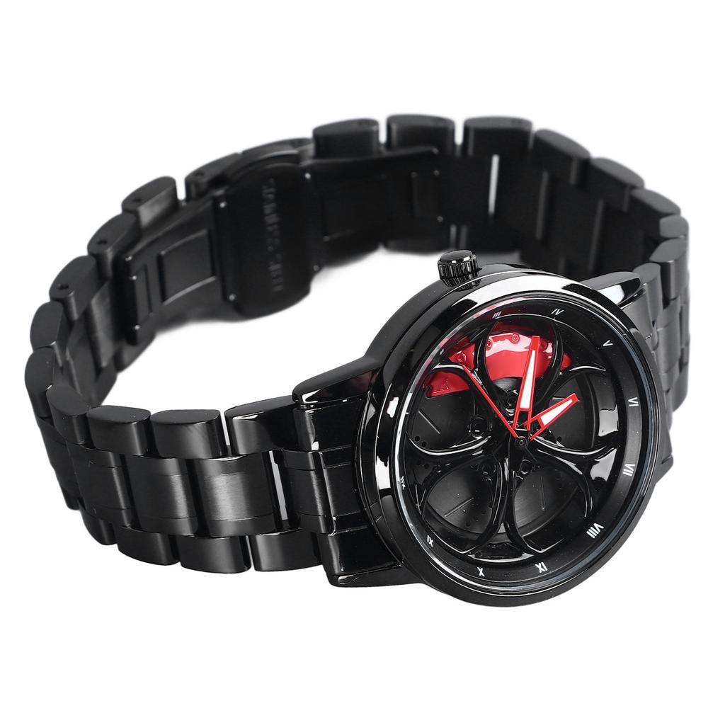 Часы-колесо автомобиля с японским кварцевым механизмом, вращающийся браслет из нержавеющей стали, часы с вращающимся ободом колеса в стиле гоночного автомобиля