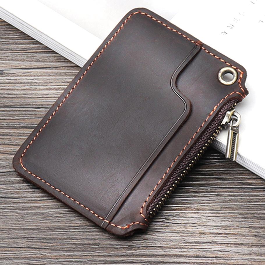 Retro Leather Card Holder  Change Bag  Mini Bag Cowhide Portable Zipper Hanging Key Thin Coin Bus Card Cover