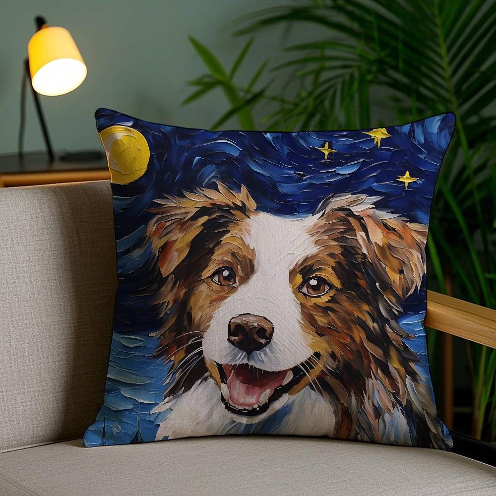 Catoon Starry Sky Dog Pillow Case Office Sofa Dorm Chair Back Short Plush Double-sided Printing Home Cushion Cover