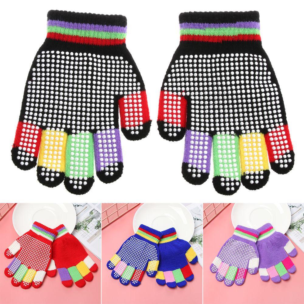 Зимние детские эластичные теплые нескользящие перчатки для мальчика и девочки, детские вязаные с противоскользящей резиной