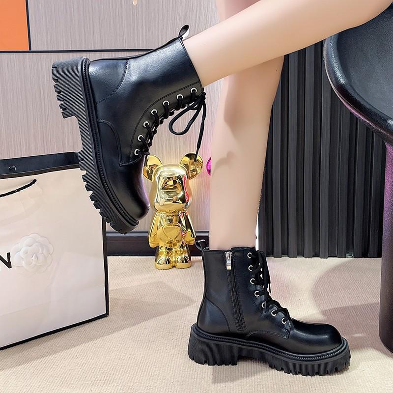 Осень-зима Новые дизайнерские ботильоны для женщин Модные повседневные корейские мотоциклетные ботинки большого размера Женская повседневная обувь на платформе
