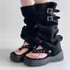 Women's Two-wear Toe Stacking Trouser Tube Boots Women's Thick-soled Herringbone High Tube Roman  Womens Sandals Sandalias Mujer