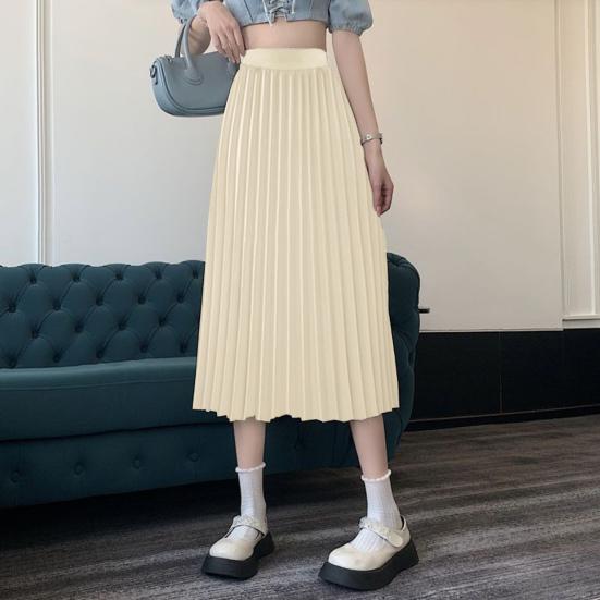 Autumn Winter Pleated Skirt Elastic High Waist Calf-Length Casual Loose Skirt Elegant Ladies Solid Color Long Skirt Women Clothing Streetwear