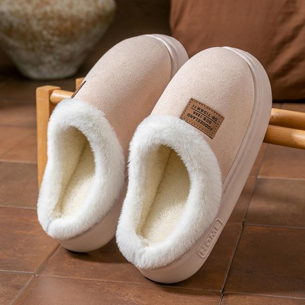 Thickened cotton slippers for women's autumn and winter indoor use warm and velvet dormitory wedding confinement hair slippers