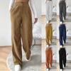 Women's Solid Wide Leg  Pants Casual Straight Leg High Waist Stretch Pants Wide Leg Corduroy Pants