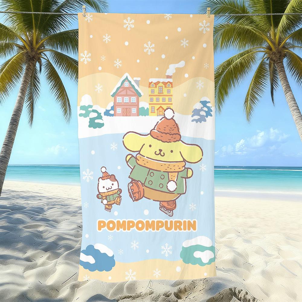 Cute Puppy Cartoon Print Microfiber Beach Towel Water Absorbent Quick Dry Bath Towel For Vacation