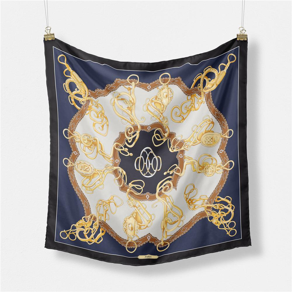 Twill Silk Scarf Women Indian Tiger Print Square Scarves Wraps Bandana Small Hijabs Silk Foulards Tie Headband Neckerchief 53CM