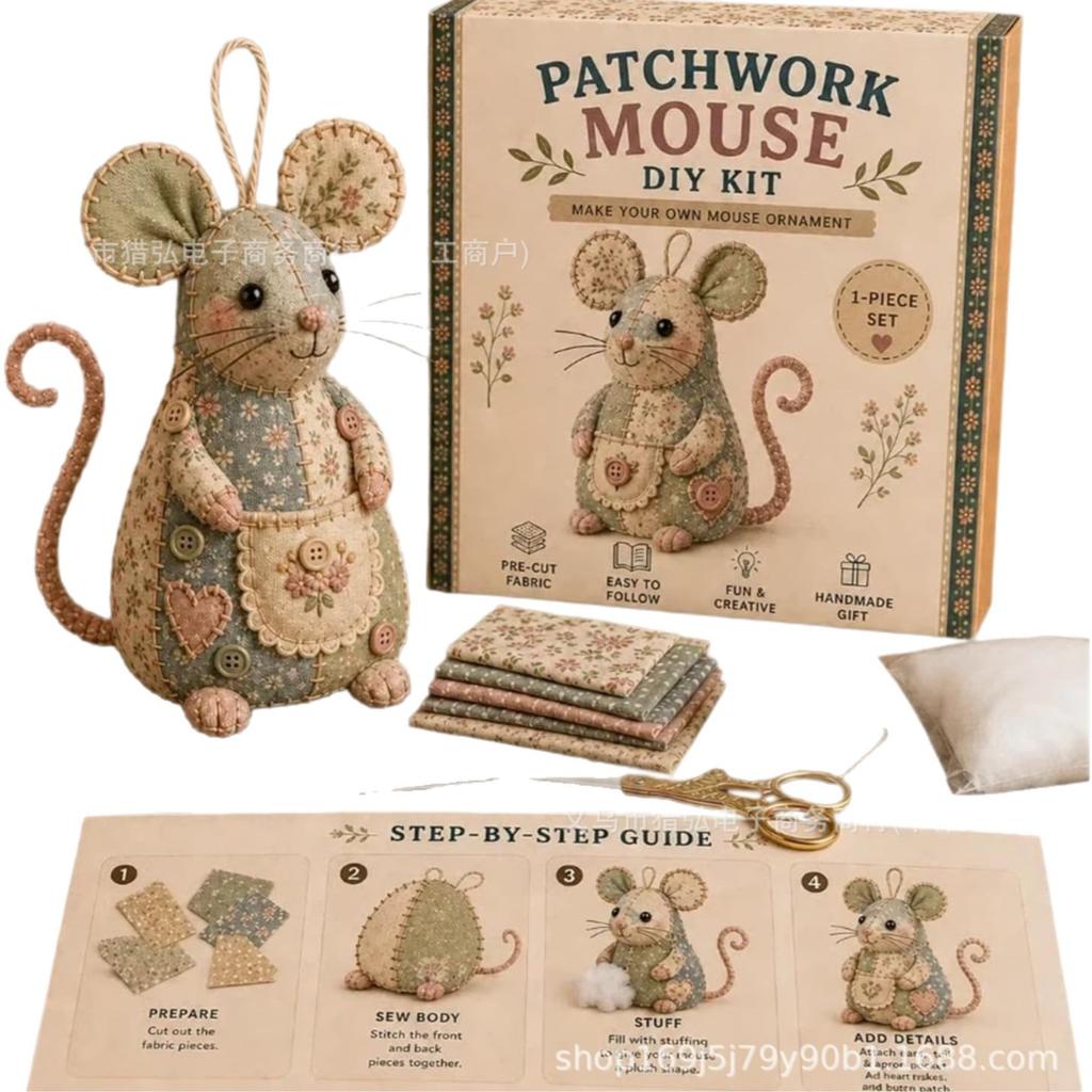 DIY Sewing Kit Stuffed Animal Craft Patchwork Mouse Plush Toy Making Set Handmade Educational Gift for Kids Adults