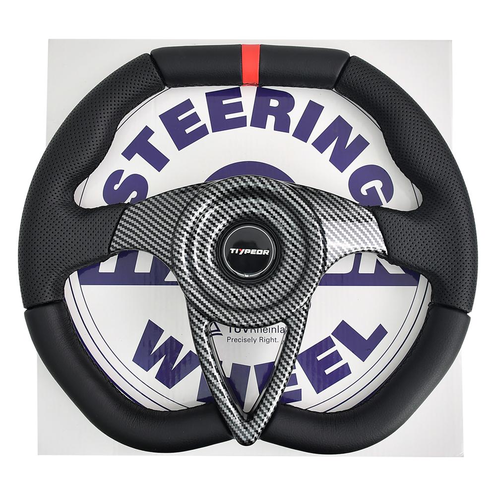 TIYPEOR 350mm Car Steering Wheel Silver Aluminum Carbon Drift Simulation Racing Game Steering Wheel With D-shaped