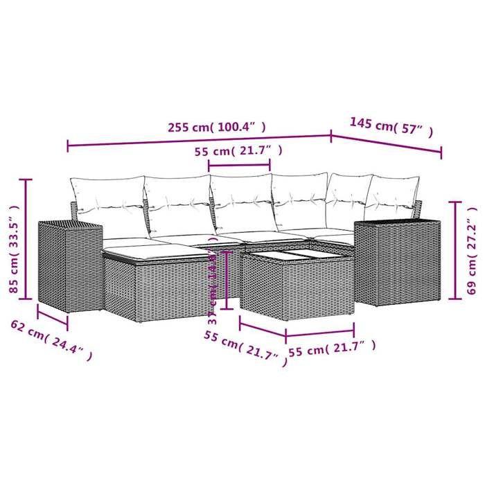 VidaXL Salon de Jardin avec Coussins 7 pcs, Canapés de Terrasse, Ensemble de Meubles de Patio, Mobilier d'Extérieur, Gris 3222869