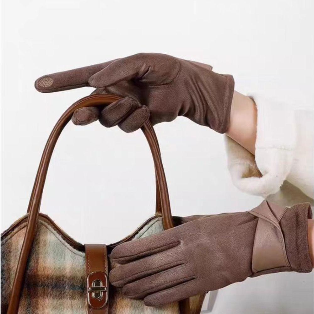 Мягкие зимние замшевые перчатки Толстые женские велосипедные варежки Универсальные перчатки из искусственной кожи Девочки