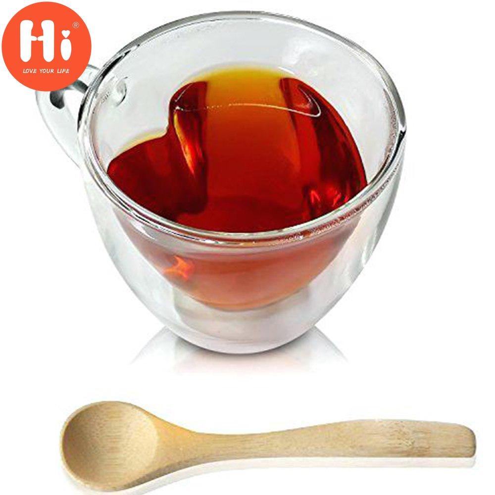 Привет термостойкая кофейная чашка с двойными стенками, прозрачное сердце в форме любви, стеклянная кружка для молока, сока, чая