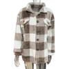 Fall Winter Women Jacket with Fake Pockets Contrast Color Plaid Print Plus Size
