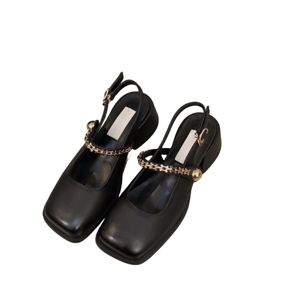 Французские черные босоножки-мешки на высоком каблуке, женская обувь 2025 года, новые весенне-летние туфли Мэри Джейн на толстом каблуке, вечерние туфли