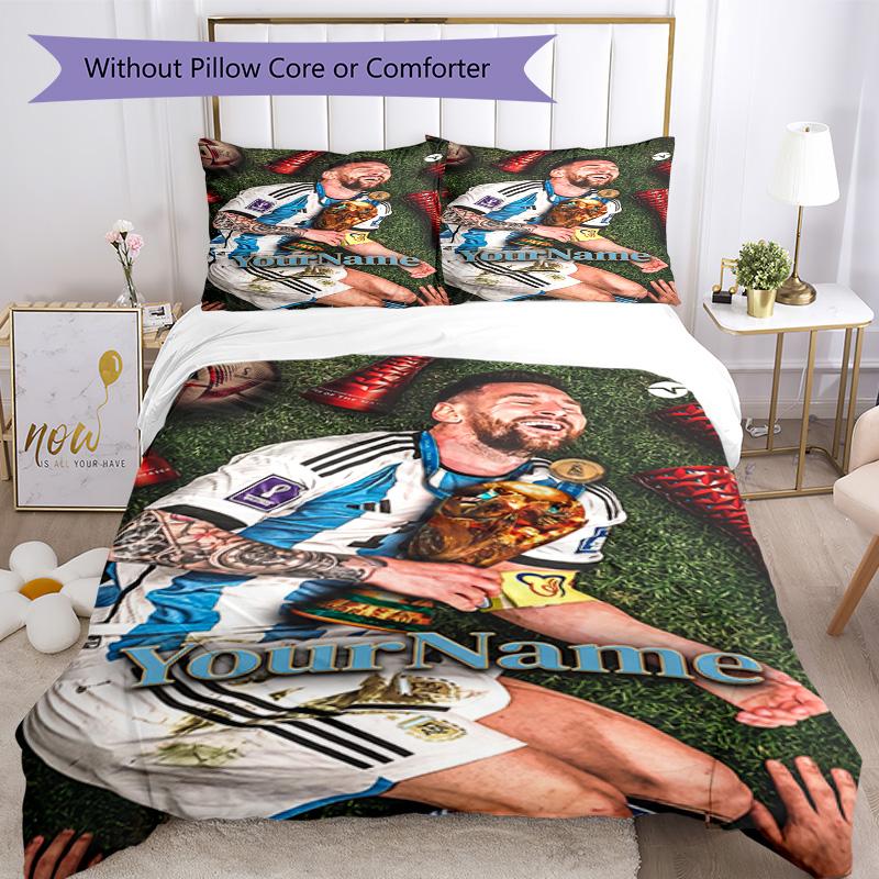 Messi 392 Customize your name Bedding Set Breathable Duvet Cover with Pillowcases Home Decoration Birthday Gift