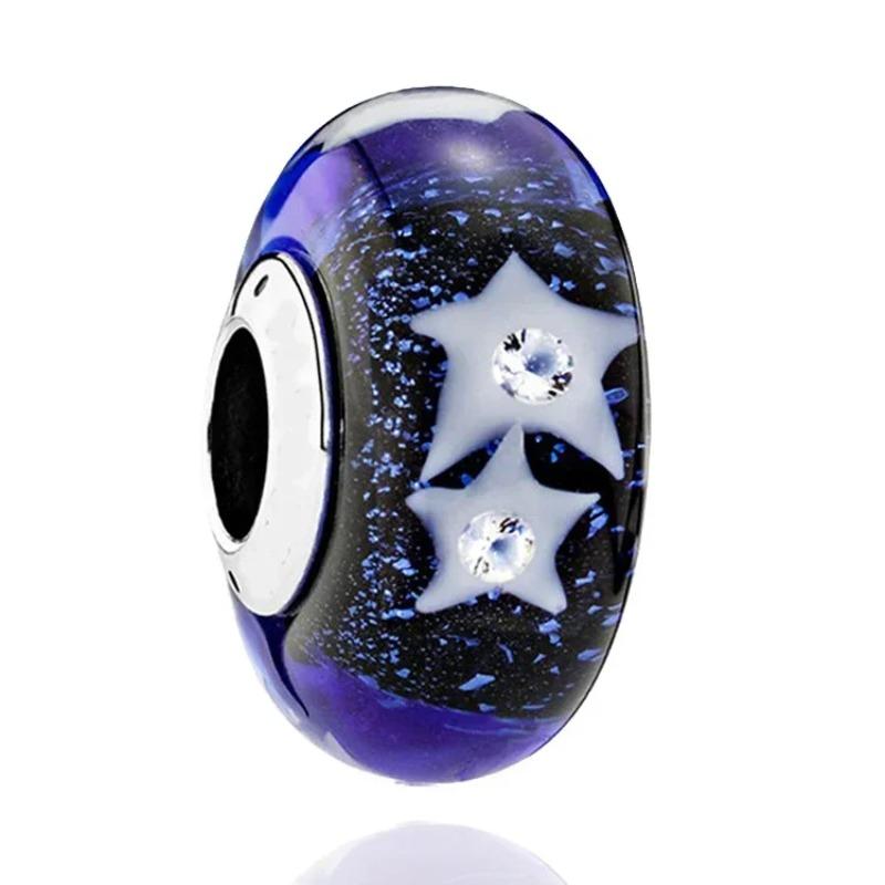 925 Silver Colored Flower Leaf Cosmic Rainbow Murano Glass Charms Beads Fit DIY Bracelet Women Jewelry Gift