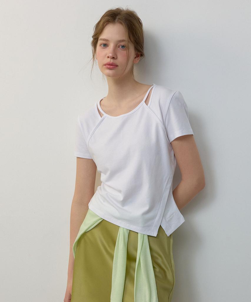 CITYBREEZE Layered Slit Short Sleeve T-Shirt_White