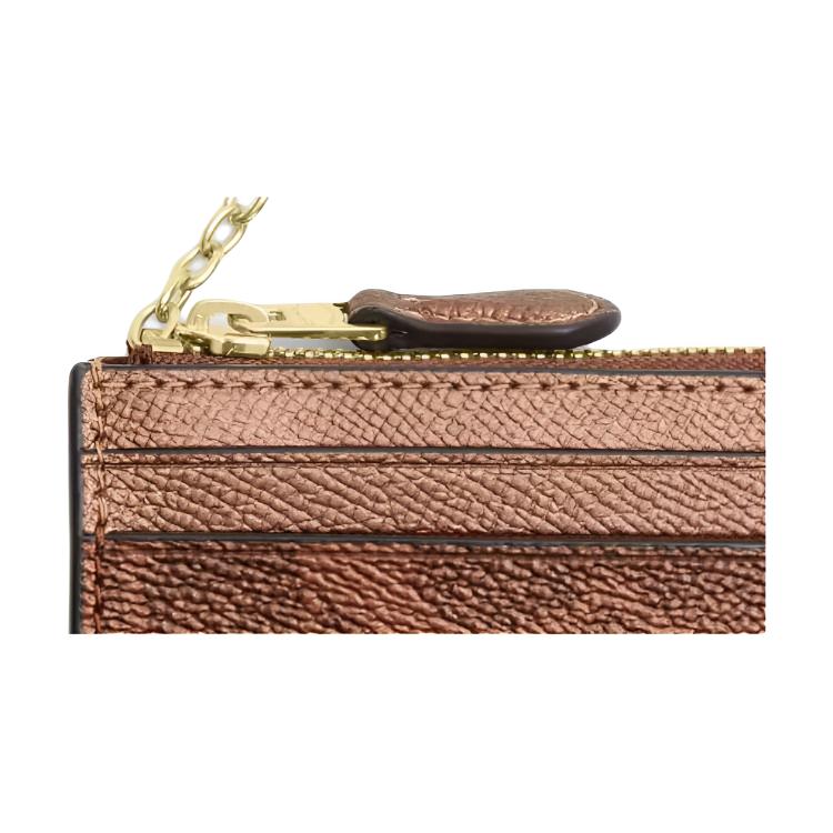 COACH Skinny Id CaseSignature Coated Canvas And Leather Card Holder Womens Brown