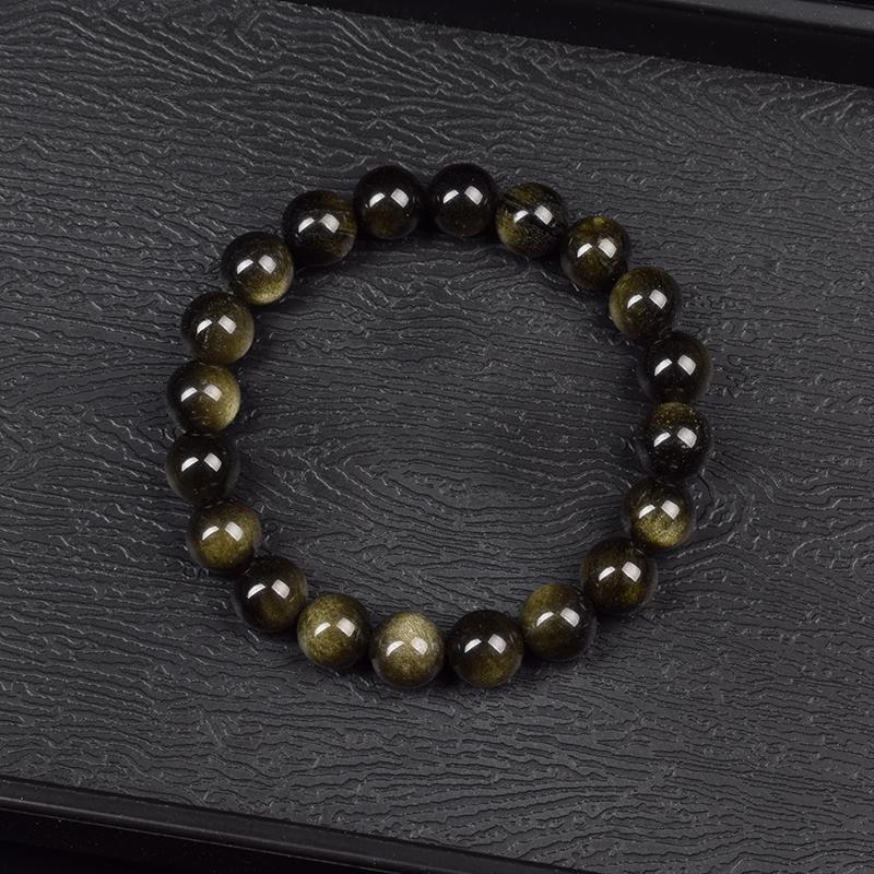 Natural Golden Obsidian Stone Beads Bracelet Men Women Golden Light Rainbow Obsidian Raw Stone Round Bead Natural Energy Jewelry