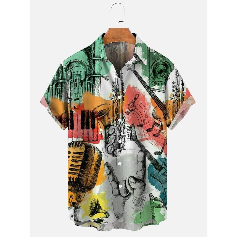 Летние гавайские рубашки для мужчин 3D винтажный музыкальный рокер гитара принт пляжная рубашка короткий рукав футболки топы Harajuku Ropa Hombre M-3XL