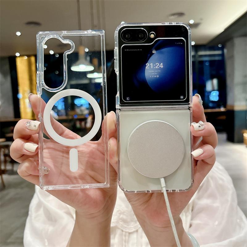 Чехлы для Samsang Z Fold6 5G для Magsafe Магнитный прозрачный чехол для телефона Galaxy Z Fold 6 5 4 3 Беспроводная зарядка Magsafe Жесткий противоударный чехол