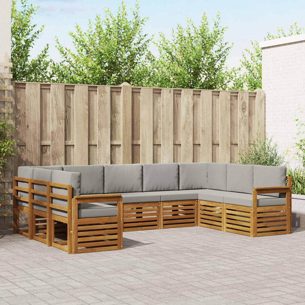Outdoor Corner Sofa Set with Cushions 9 pcs Natural and Light Grey