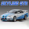 1:Масштаб 32 SKYLINE GTR R34 Спортивный Автомобиль Модель Игрушка Металл Литье под Давлением Оттяжка Свет Музыка 4 Двери Открываются Транспортные Средства Украшения Подарки