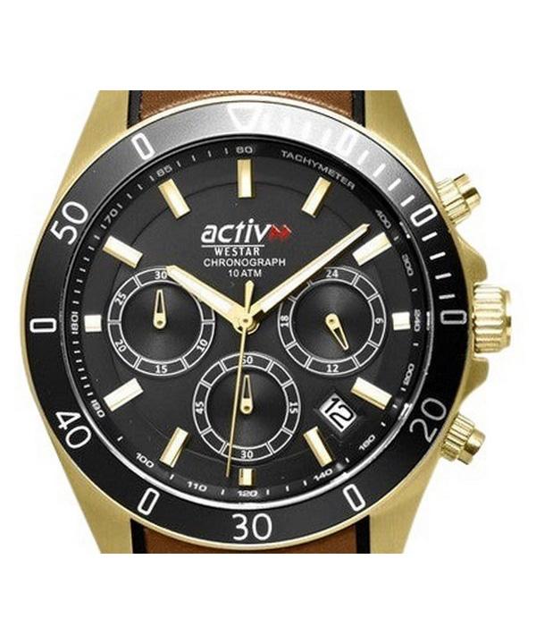 Westar Мужские часы Activ Chronograph с кожаным ремешком и черным циферблатом 90245GPN183 100M